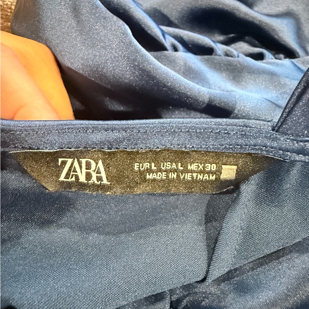 Zara Royal Blue Satin Slip Dress with Straps - Picture 6 of 6